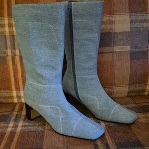 Elegant Denim Blue Heeled Boots